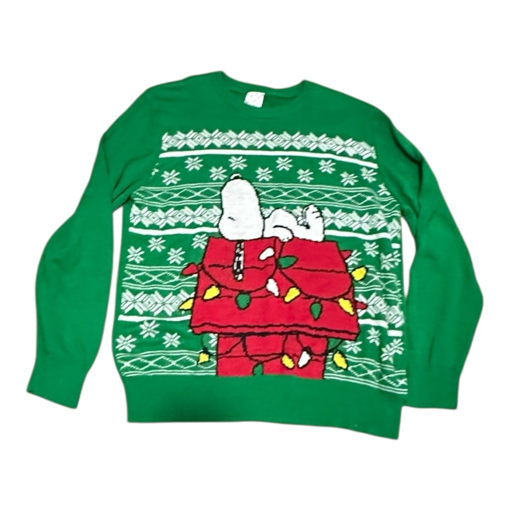 Peanuts Christmas Sweater – Men’s XL – Green Pullover - Picture 5 of 9